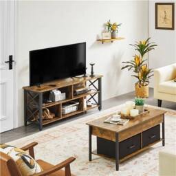 Havendro TV Stand for 65 In TVs, Large Media Entertainment Center in Brown - thumbnail 3