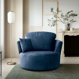 Abakus Direct Chicago Spill-Proof Velvet Swivel Chair in Dark Blue