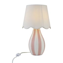 First Choice Lighting Connie - Pink & White Stripe Ceramic Table Lamp with Scalloped Shade - thumbnail 2