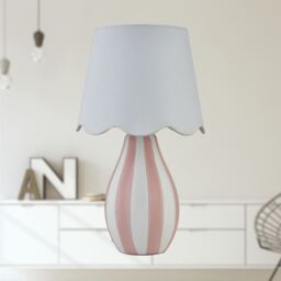 First Choice Lighting Connie - Pink & White Stripe Ceramic Table Lamp with Scalloped Shade - thumbnail 5