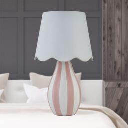 First Choice Lighting Connie - Pink & White Stripe Ceramic Table Lamp with Scalloped Shade - thumbnail 4