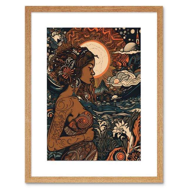 "Artery8 Wall Art Print Gaia Mother Nature Modern Art Nouveau Folk Artwork Framed 9X7 Inch in Beige - Size: W7"" x H9""" - image 1