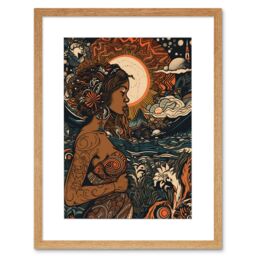 "Artery8 Wall Art Print Gaia Mother Nature Modern Art Nouveau Folk Artwork Framed 9X7 Inch in Beige - Size: W7"" x H9""" - thumbnail 1