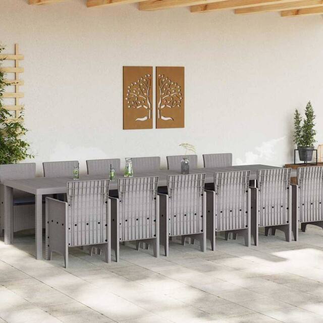 Berkfield Home Modern 13 Piece Garden Dining Set with Cushions Light Grey Poly Rattan - image 1