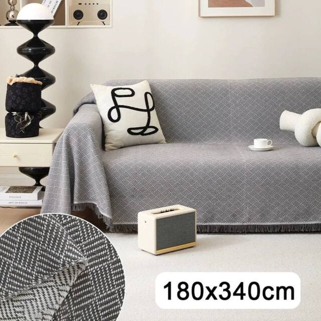 SPETLEK Extra Large Cotton Fringed Throws Sofas 180x340 in Grey - Size: 100 cm x 190 cm - image 1