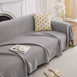 SPETLEK Extra Large Cotton Fringed Throws Sofas 180x340 in Grey - Size: 100 cm x 190 cm - thumbnail 2