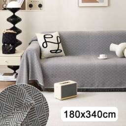 SPETLEK Extra Large Cotton Fringed Throws Sofas 180x340 in Grey - Size: 100 cm x 190 cm - thumbnail 1