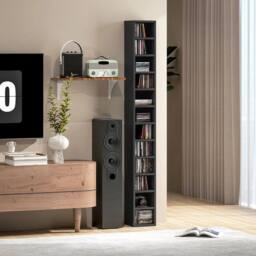 FORGEVIO 204 CD Storage Tower, Tall Storage Tower with 12 Tiers, Black - thumbnail 2