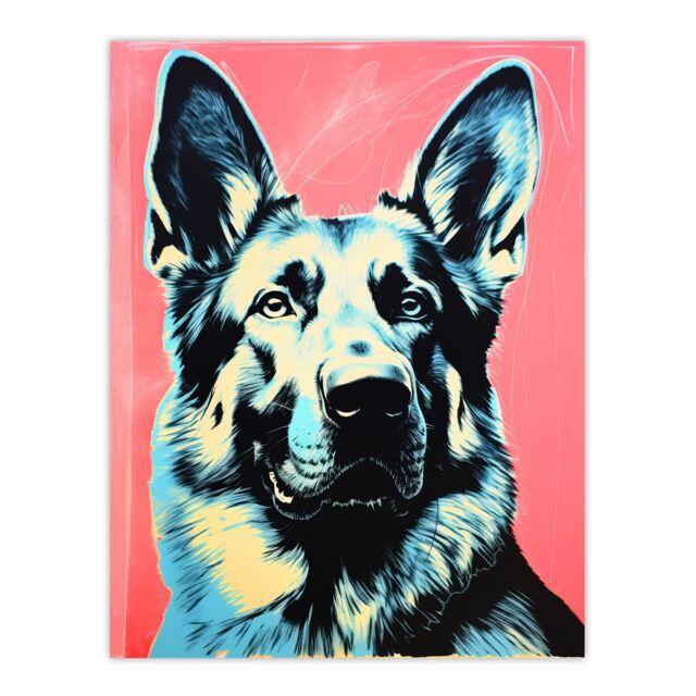 Artery8 Wall Art Print German Shepherd Coral Teal Bold Vibrant Screen Risograph Artwork Spot Block Colour Duotone Retro Riso Interior Design Blue - image 1