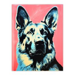 Artery8 Wall Art Print German Shepherd Coral Teal Bold Vibrant Screen Risograph Artwork Spot Block Colour Duotone Retro Riso Interior Design Blue - thumbnail 1