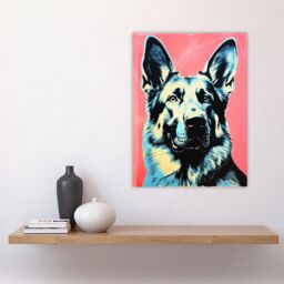 Artery8 Wall Art Print German Shepherd Coral Teal Bold Vibrant Screen Risograph Artwork Spot Block Colour Duotone Retro Riso Interior Design Blue - thumbnail 4