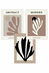 ARTZE Set of 3 Matisse Style Floral Cut Out Browns & Black Art Posters in Chocolate - Size: W50 cm x H70 cm - thumbnail 1
