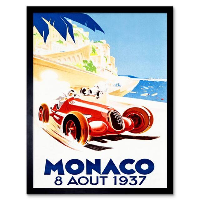 "Wee Blue Coo Racing Car Monaco 1937 Grand Prix Home Decor 12x16"" Framed Art Print in Blue - Size: W12"" x H16""" - image 1