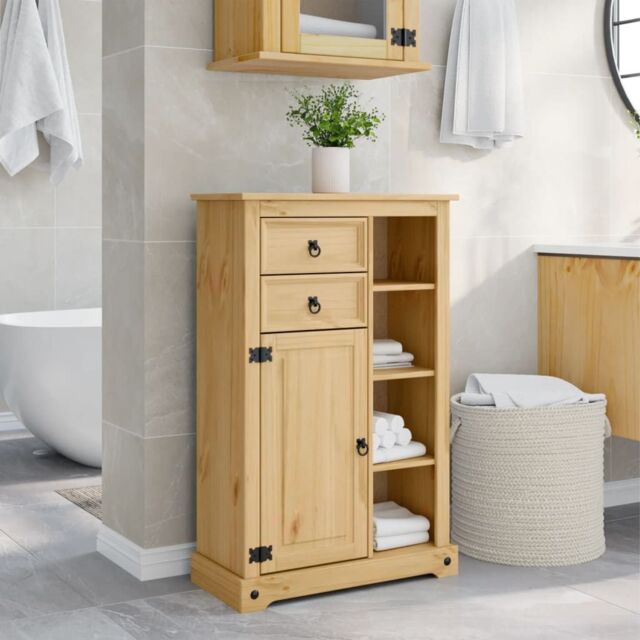 Berkfield Home Bathroom Cabinet Corona 70x33x110 cm Solid Wood Pine in Brown - Size: 70 x 33 x 110 cm - image 1