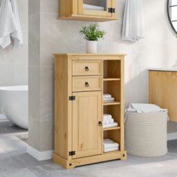 Berkfield Home Bathroom Cabinet Corona 70x33x110 cm Solid Wood Pine in Brown - Size: 70 x 33 x 110 cm - thumbnail 1