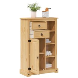 Berkfield Home Bathroom Cabinet Corona 70x33x110 cm Solid Wood Pine in Brown - Size: 70 x 33 x 110 cm - thumbnail 3
