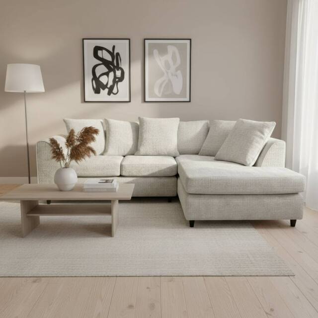 Abakus Direct Jumbo Chenille Corner Right Sofa with Plush Chaise Extension in White - image 1
