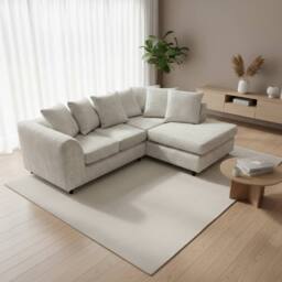 Abakus Direct Jumbo Chenille Corner Right Sofa with Plush Chaise Extension in White - thumbnail 4