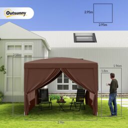 OUTSUNNY 3mx3m Pop Up Gazebo Party Tent Canopy Marquee with Storage Bag in Brown - thumbnail 3