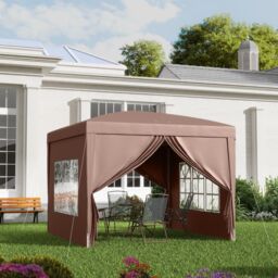 OUTSUNNY 3mx3m Pop Up Gazebo Party Tent Canopy Marquee with Storage Bag in Brown - thumbnail 1