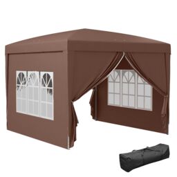 OUTSUNNY 3mx3m Pop Up Gazebo Party Tent Canopy Marquee with Storage Bag in Brown - thumbnail 2