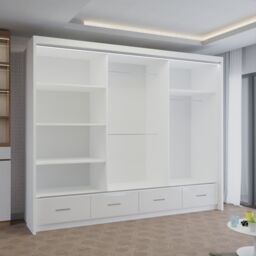 Sliding Wardrobes 4U Modern High Gloss Sliding Wardrobe with LED Light 255cm x 220cm in White - Size: 255 cm x 220 cm - thumbnail 2