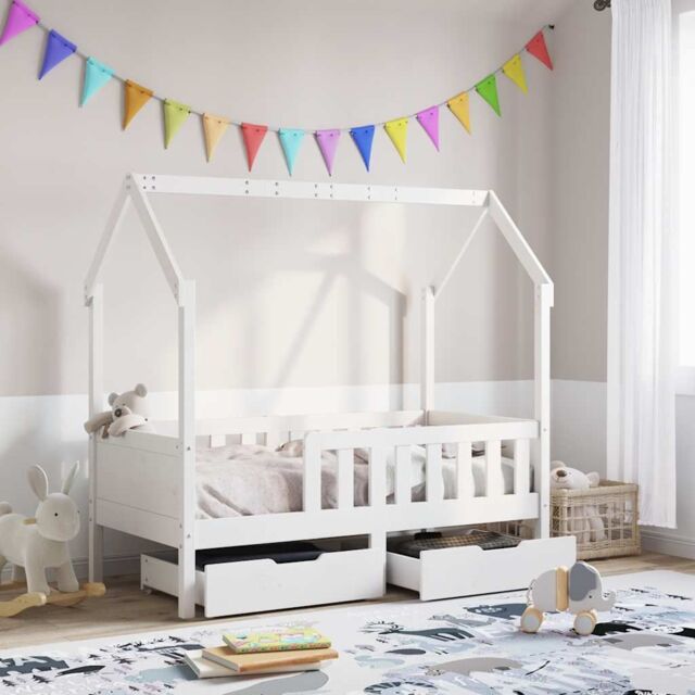 Berkfield Home Kids Bed Frame with Drawers without Mattress 80x160 cm Solid Wood in White - image 1