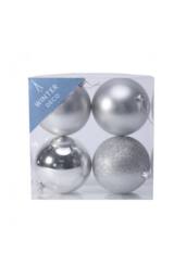 KDMD 10cm Silver Shatterproof Baubles x4 2 Pack - thumbnail 2
