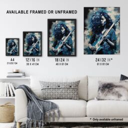Artery8 Wall Art Print Woman Playing The Electric Guitar Acrylic Painting Female Blues Musician Splat Paint Portrait Music Art Framed - Size: A4 - thumbnail 3