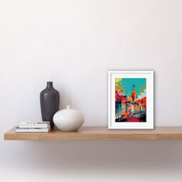 "Artery8 Wall Art Print Nottingham City England Cityscape Vibrant Abstract Artwork Framed 9X7 Inch in White - Size: W7"" x H9""" - thumbnail 2