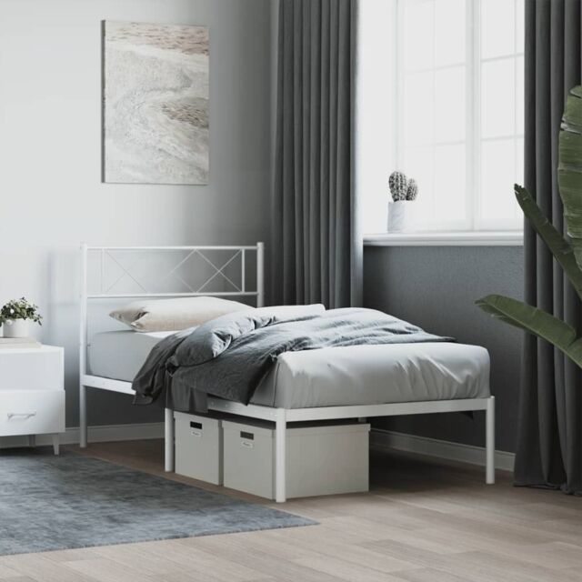 Berkfield Home Metal Bed Frame with Headboard White 80x200 cm - image 1