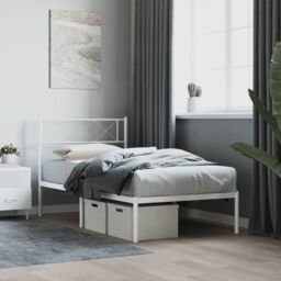 Berkfield Home Metal Bed Frame with Headboard White 80x200 cm - thumbnail 1