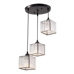 Living and Home 3-Light Crystal Ceiling Pendant Light Fixture in Black - thumbnail 2