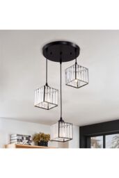 Living and Home 3-Light Crystal Ceiling Pendant Light Fixture in Black
