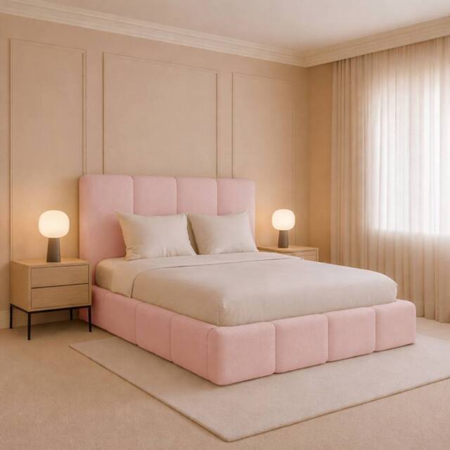 Desire Deco Monaco Upholsered Plush Velvet Ottoman Storage Bed Frame in Pink - Size: King - image 1