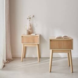 sweeek Wood Decor 1 Drawer Bedside Table (set Of 2) in Light Brown - thumbnail 1