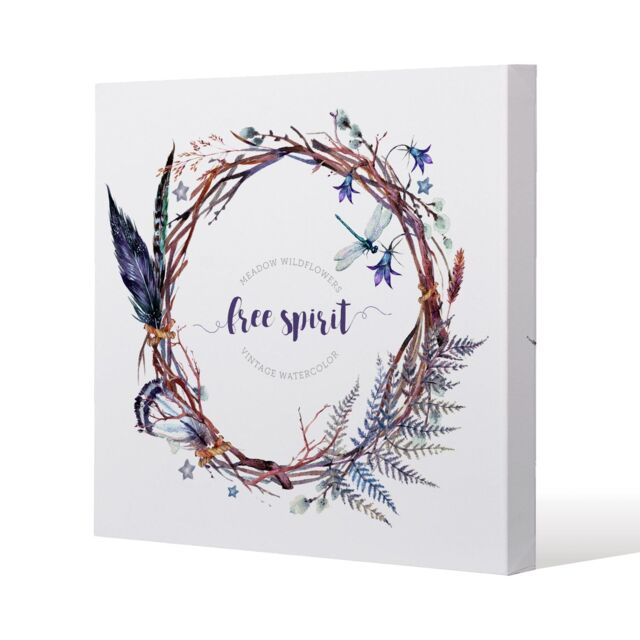 Benjamin Tate Design Watercolor Boho wreath (Canvas Print) / 101 x 101 x 4cm in Natural - Size: 101 x 101 x 4 cm - image 1