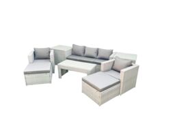 Fimous Rattan Garden Furniture Set 7 Seater Outdoor Garden Sofa 2 Chairs Oblong Coffee Table Set with 2 Stools 2 Side Tables Light Grey Mixed - thumbnail 2