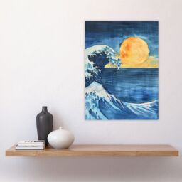 "Artery8 The Great Wave Sunrise Seascape Watercolour Wall Art Print in Blue - Size: W24"" x H32""" - thumbnail 4