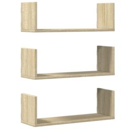 Berkfield Home Wall Shelves 3 pcs Sonoma Oak 58x18x18 cm Engineered Wood in Brown - Size: 58 x 18 x 18 cm - thumbnail 2