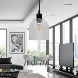 First Choice Lighting Belten - Clear Glass Cloche with Black Pendant Fitting - thumbnail 3