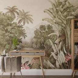 Superfresco Easy Vintage Jungle Mono Print To Order 3m x 2.8m Mural in White - thumbnail 1