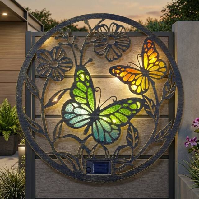 Garden Greatness Papillon Solar Butterfly Disc Wall Light