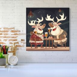 Warren Reed - Designer Reindeers Down The Pub Canvas - Size: w10 inch x h10 inch - thumbnail 1