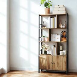 Pirlo Plush Industrial Bookcase Storage Cabinet Shelving Unit Rustic Oak in Light Oak - thumbnail 1