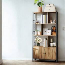 Pirlo Plush Industrial Bookcase Storage Cabinet Shelving Unit Rustic Oak in Light Oak - thumbnail 3