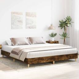 Berkfield Home Bed Frame without Mattress Smoked Oak 180x200cm Engineered Wood in Brown - Size: Super King - thumbnail 3