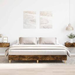 Berkfield Home Bed Frame without Mattress Smoked Oak 180x200cm Engineered Wood in Brown - Size: Super King - thumbnail 2