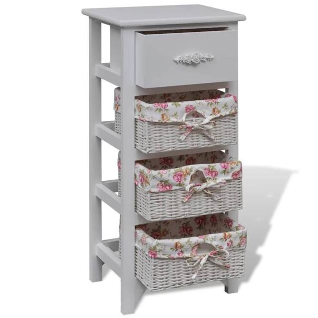 Berkfield Home Decorative Cabinet with 1 Drawer & 3 Baskets White Paulownia Wood - image 1
