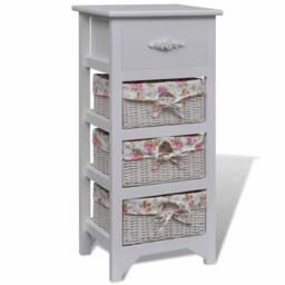 Berkfield Home Decorative Cabinet with 1 Drawer & 3 Baskets White Paulownia Wood - thumbnail 2